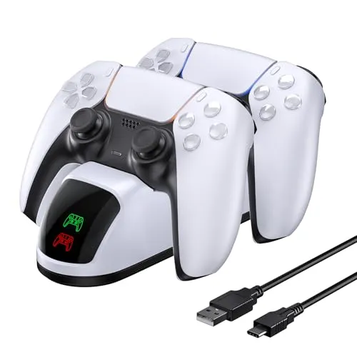NexiGo PS5 Ladestation mit 2 LED-Anzeige, PS5 Controller Charger für Sony PlayStation 5 Konsole, PS5 Zubehör Ladegerät mit 2 TypeC Ladekopf, mit PS5 Wireless DualSense Controller Ladegerät