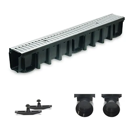 1m Entwässerungsrinne Terrassenrinne Stahlrost verzinkt komplett SET, System A15 148mm, inkl. Zubehör