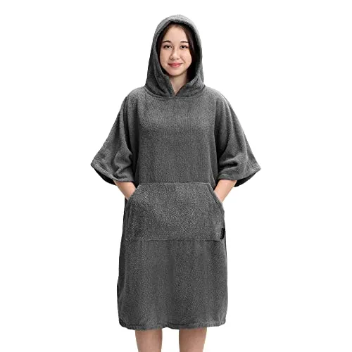 HOMELEVEL Kinder Badeponcho aus 100% Baumwolle - Poncho Handtuch für Strand Schwimmbad - Surfponcho mit Kapuze - Bademantel für Jungen und Mädchen