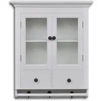 vidaXL Küchenhängeschrank mit Glastür - Eleganter Wandschrank in Holz Weiß - Küchenhängeschrank im Antik-Look mit 2 Glastüren und 2 Schubladen für optimalen Stauraum. Ideal für Gewürze, Geschirr und mehr, perfekt für eine ordentliche Küche.