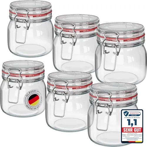 WELLGRO 6x Einmachgläser mit Bügelverschluss 634ml - Einmachgläser für vielseitige Verwendung, luftdicht und frischhaltend. Ideal für Marmeladen, Müsli und Snacks. Hochwertiges, robustes Glas – nachhaltig und spülmaschinengeeignet.