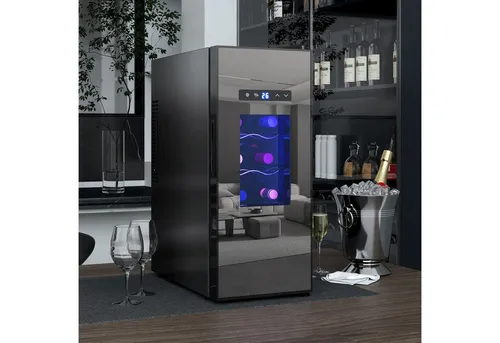 HOMCOM Weinkühlschrank 30 L – Ideal für 12 Flaschen - Weinkühlschrank mit elegantem Design, LED-Touch-Bedienung und einem Temperaturbereich von 8-18°C für optimale Weinlagerung. Perfekt für Feiern und gesellige Abende.