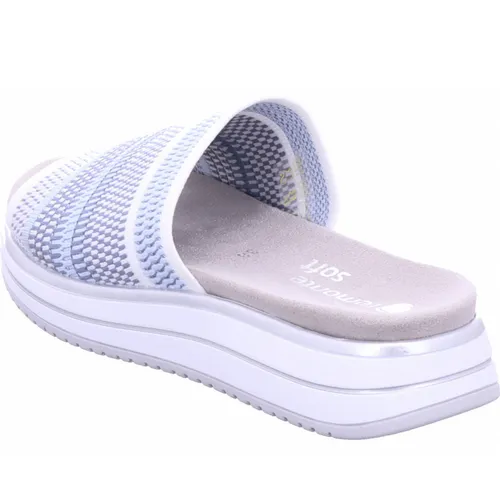 Remonte Pantolette mit Keilabsatz - Stylische Sommerschuhe in hellblau, ausgestattet mit praktischem Elastikeinfass für perfekten Tragekomfort, ideal für warme Tage.