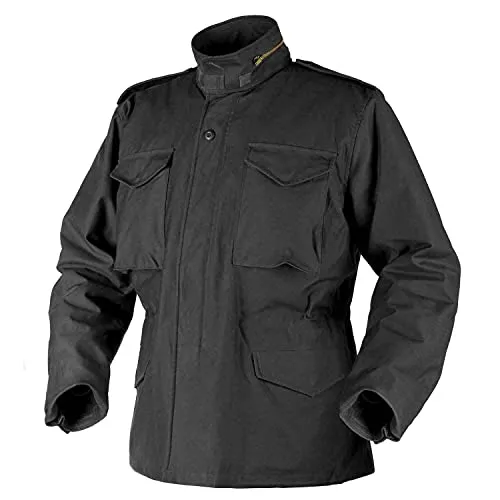 Helikon-Tex M65 Feldjacke - NyCo Satin - Schwarz - Funktionsjacken mit klassischem US-Armee Design, faltbarer Kapuze und vier praktischen Taschen, ideal für kalte Wetterbedingungen und Outdoor-Aktivitäten.