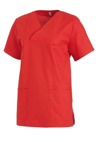 Leiber Unisex-Schlupfjacke 08/769 - Rot, Größe VI - Medizinische Berufsbekleidung mit 2 Seiten- und 1 Brusttasche, Seitenschlitzen für Bewegungsfreiheit und überlappendem V-Ausschnitt, ideal für Pflege- und Medizinberufe.