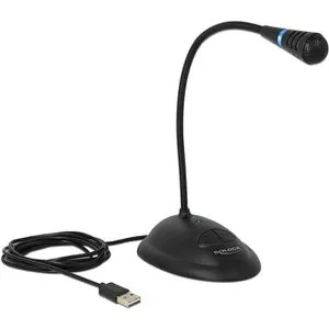 DELOCK 65871 USB Mikrofon mit Mute Taste - Mikrofon für Sprach- und Gesangsübertragungen, mit rutschfestem Standfuß und flexiblem Schwanenhals. Ideal für Home Office und Streaming, Plug & Play für einfache Nutzung.