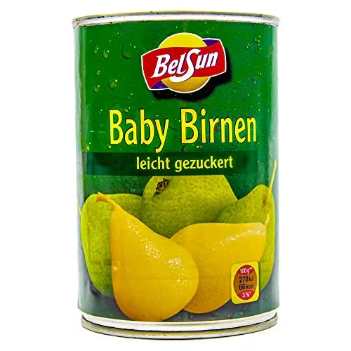 Food-United Ganze Baby Birnen leicht gezuckert 1 Dose Füllmenge 425g ATG 200g geschält in Spanien sonnenverwöhnt zart und bissfest volles Aroma Top Qualität Sommerfrüchte (1 Dose)