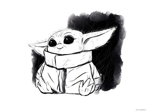 Komar Star Wars Wandbild | Mandalorian The Child Sweet Black White | Baby Yoda, Dekoration, Wandbild, Poster, Kunstdruck | Größe 70 x 50 cm | ohne Rahmen | WB-SW-011-70x50