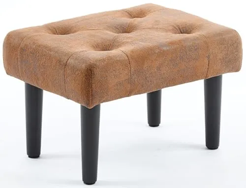 Balama Fußhocker Tritthocker Sitzhocker Rustikal 37 x 25,5 x 23 cm, Vintage Braun, mit Holz Beinen, Gepolsterte Sitzfläche, Wasserabwisender Stoffbezug