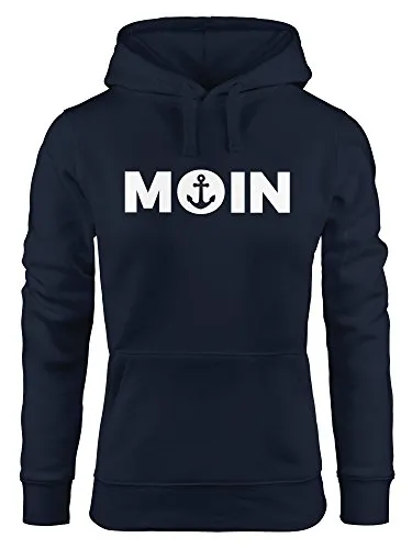MoonWorks Trend Kapuzen-Pullover Damen Moin mit Anker Hoodie Navy S - Stylischer Kapuzenpullover für Damen mit Moin Anker Print von Moonworks. Perfekt für Freizeit und Alltag, sorgt für lässigen Look und hohen Tragekomfort. Angenehmes Material und taillierte Passform machen ihn zum idealen Begleiter.