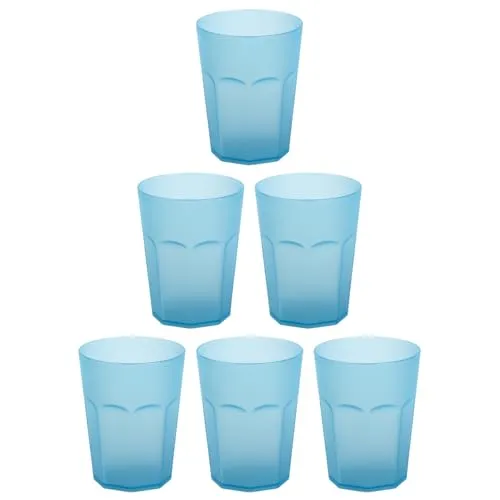 Engelland - 6 x Plastikbecher, Trinkbecher, Hell-Blau, Frostoptik, 250 ml, mit Eichstrich, bruchfest, stapelbar, Mehrweg, Kunststoff, wiederverwendbar, Party-Becher, Trink-Glas
