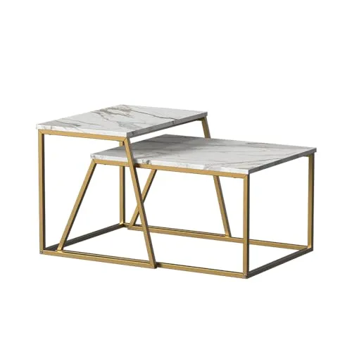 Vicco Couchtisch-Set Myra, Marmor-Weiß/Gold, 2-teilig in gold von Vicco