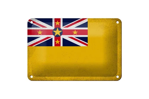 Blechschild Flagge Niue 18x12cm Flag of Niue Vintage Metall Deko Schild