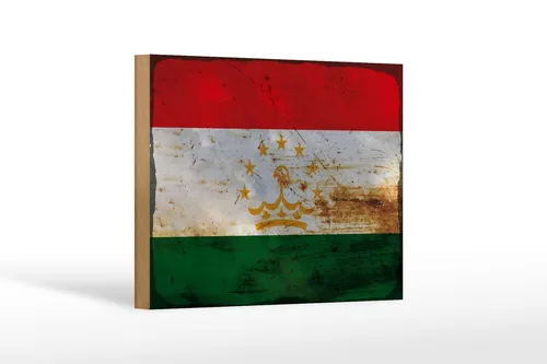 Holzschild Flagge Tadschikistan 18x12 cm Tajikistan Rost Deko Schild