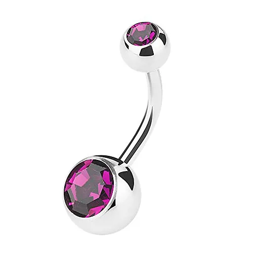 Piercingfaktor Bauchnabelpiercing Banane Piercing Bauch Stecker Gebogen mit Doppel Multi Kristall Kugel 1,6mm x 10mm x 5mm Lila