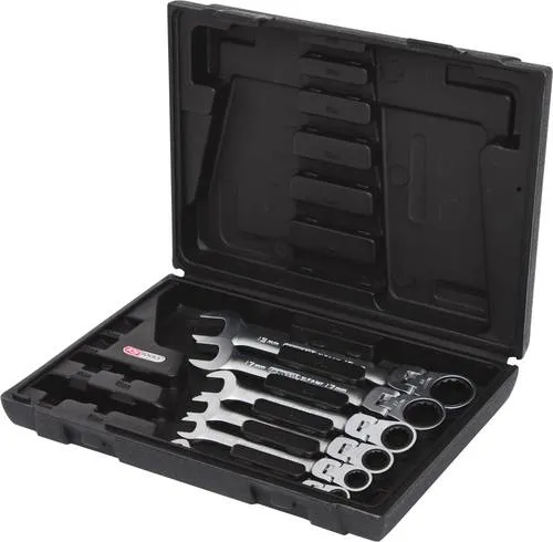KS Tools GEARplus Gelenk-Ratschenringmaulschlüssel-Satz 6-teilig - Werkzeug-Sets, feststellbar für präzises Arbeiten und hohe Flexibilität bei engen Platzverhältnissen.