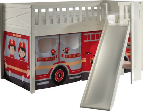 Spielbett Scott Fire Rescue 90x200 cm - Kiefer Weiß - Kinderzimmermöbel mit aufregendem Feuerwehr-Design, ideal für kleine Abenteurer und fördert kreatives Spielen.