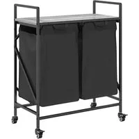 vidaXL Wäschekorb 2 Fächer mit Rollen Grau Sonoma - Wäschesammler mit 2 Fächern und praktischen Rollen für mühelosen Transport. Ideal zum Sortieren von Wäsche nach Farben, bietet Platz für bis zu 40 kg und verfügt über eine obere Ablagefläche für zusätzliche Aufbewahrung.