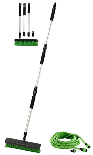 Royal Gardineer Besen: 2in1-Waschbesen mit dehnbarem Gartenschlauch, 7 bis 20 m (Teleskop Waschbürste, Schlauchbesen, Autopflege)