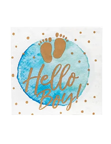 Boland 53249 - Party-Servietten Hello Boy, 20 Stück, 21 x 21 cm, Mundtuch, Tisch-Dekoration, 100 % Papier, Geburtstag, Geburt, Babyparty