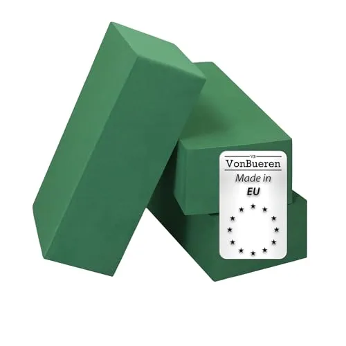 VonBueren 3 x Steckschaum nass Steckschwamm für Blumen | ca. 23 x 11 x 7,5 cm je Blumensteckschaum | Steckmasse zum Basteln | Steckmoos | für Kunstblumen und Frischblumen | Made in EU