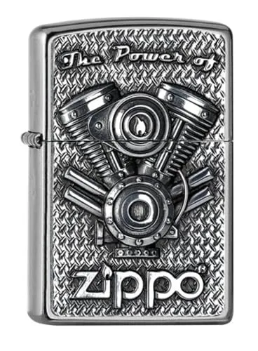 ZIPPO Street chrom V Motor 2005714 - Hochwertiges Zippo Feuerzeug im eleganten Chrom-Design, ideal für Sammler und Raucher, langlebig und winddicht.