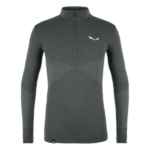 Salewa Zebru Responsive Half Zip Men's Tee - Onyx, S - Outdoor Longsleeves für Herren, wärmeregulierendes Merinowolle-Baselayer mit intelligenter Materialtechnologie, ideal für alpines Bergsteigen und Speed Hiking.