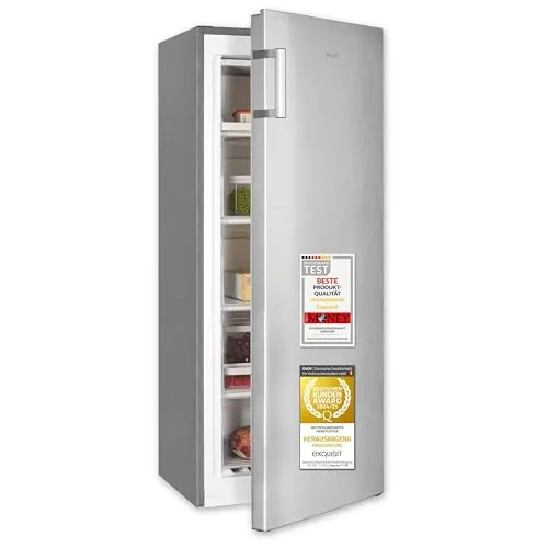 Exquisit Gefrierschrank GS5230-H-010E - Tiefkühler mit 165 Litern, ideal für Familien, leise mit nur 40 dB und 4-Sterne-Kennzeichnung für zuverlässige Lagerung.