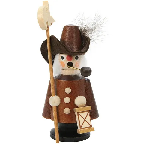 Christian Ulbricht Räuchermännchen Nachtwächter (10,5cm) - Nussknacker aus der beliebten 'Minis'-Serie von Christian Ulbricht, ideal für Sammler und Liebhaber der Erzgebirge Volkskunst.
