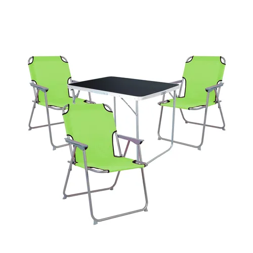 XL 4-tlg Camping Set Campingtisch Schwarz + 3 x Campingstuhl Klappstuhl Lime Grün