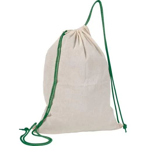 Baumwolle Gymbag / Sportbeutel / Turnbeutel / weiß mit grünen Kordelzügen