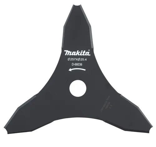 Makita D-66036 Dickichtmesser - Gartengerätezubehör: Robustes 3-Zahn-Stahlmesser für effektives Schneiden von Gräsern und Sträuchern, ideal für Gartenarbeiten und die Pflege von Gehölzen.