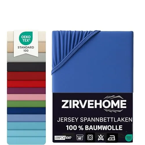 Spannbettlaken 140x200-160x200 cm - Jersey Spannbetttuch 100% Baumwolle - Komfort Bettlaken für Matratzen bis 25 cm Höhe, Spannbettlaken Farbe Royalblau