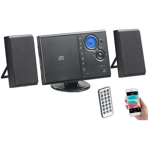 auvisio Vertikale Stereo-Kompaktanlage mit Bluetooth und CD-Player - HiFi-Systeme/-Kombinationen, vielseitige Musikanlage mit Bluetooth, FM, CD, MP3 & AUX für flexiblen Musikgenuss.
