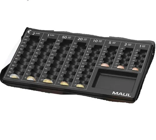 Maul 5631690 Geldkassette - große, abschließbare Kassette mit Münzzählbrett, ideal für sicheren Transport von Bargeld und Münzen