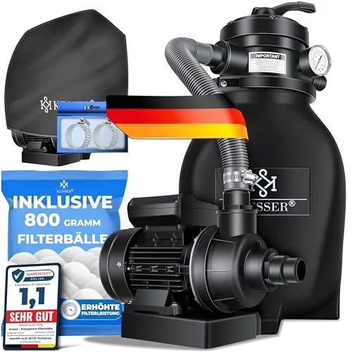 KESSER Sandfilteranlage mit Filterbällen - Effiziente Sandfilteranlage für Pools, ersetzt 25kg Filtersand mit nur 700g Filterbällen für höhere Filterleistung und weniger Materialverbrauch.