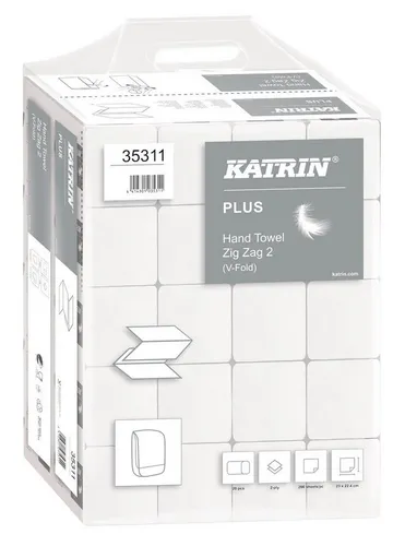 Katrin Plus ZZ 2 - 2-lagige Zick-Zack-Papierhandtücher - Hygieneartikel mit 4000 hochwertigen 2-lagigen Zick-Zack-Papierhandtüchern, hygienische Einzelausgabe und ideal für Bereiche mit geringem bis mittlerem Verbrauch.