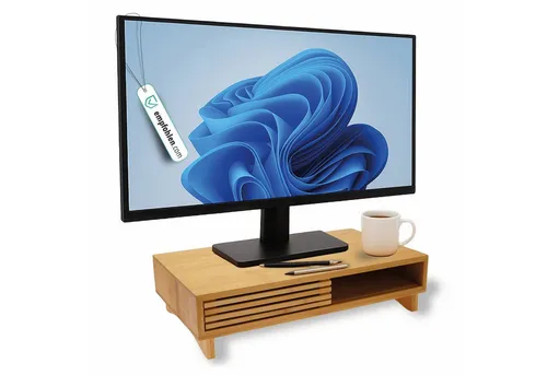Monitorständer mit Schiebefach – Ergonomische Monitorerhöhung für PC-Bildschirme - Art: Büro & Homeoffice, mit praktischem Schiebefach für zusätzlichen Stauraum. Ideal für eine ergonomische Bildschirmhöhe und Ordnung auf dem Schreibtisch.