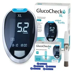 GlucoCheck XL mmol/l Starter-Set mit 60 Teststreifen