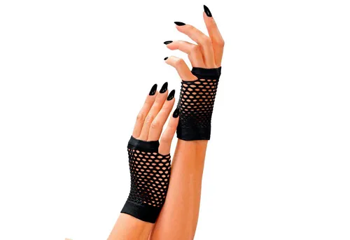 Widmann S.r.l. Kostüm Handschuhe Fingerlos Netz Schwarz