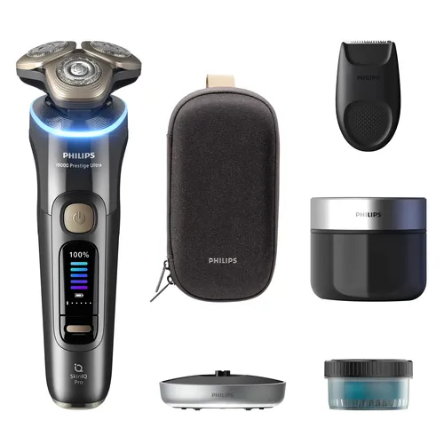 Philips Elektrorasierer Series i9000 Prestige Ultra XP9402/31 - Elektrischer Rasierer mit SkinIQ Technologie für optimale Hautpflege, inkl. Präzisionstrimmer und kabelloser Reinigungsstation für müheloses Rasieren.