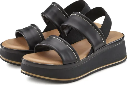 LASCANA Plateausandaletten schwarz Größe 41 - Wanderschuhe mit leichtem Keilabsatz, ideal für stilvolle Outdoor-Aktivitäten. Aus hochwertigem Rindsleder gefertigt, bieten sie Komfort und Eleganz in einem.