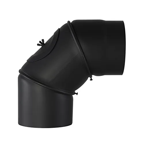 Kamino Flam Ofenrohr Bogen 90° mit Tür, Senotherm® schwarz - Hochwertiger 90°-Bogen aus Stahl mit hitzebeständiger Senotherm®-Beschichtung, ideal für alle Kaminarten und Temperaturen bis 600 °C. Individuell verstellbar für perfekte Anpassung.