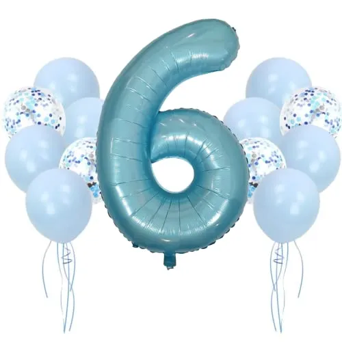 DIWULI Geburtstagsdeko 6 Jahre Blau Zahlen-Ballon Party Deko
