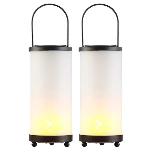 Lunartec 2er-Set Solar-LED-Laternen Glas/Metall mit Fackel-Effekt, 96 LEDs