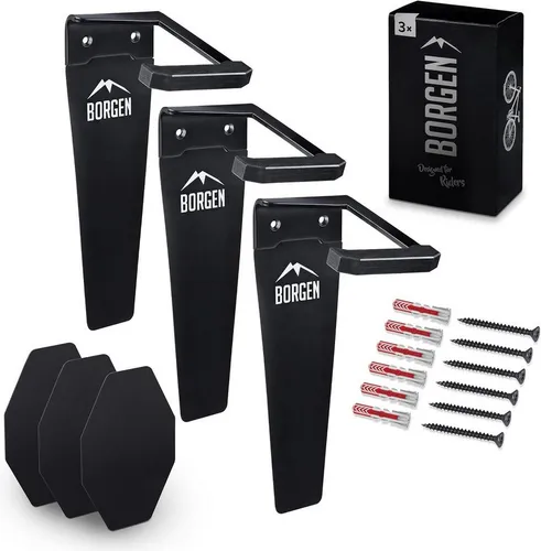 Borgen Fahrrad-Montageständer Borgen Fahrrad Wandhalterung Verikal 3-er Set für MTB, Rennrad