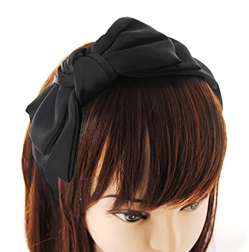 axy Haarreif mit große Doppel Schleife aus Satin 16 cm x 7,5 cm, Haarband Vintage Hairband Stirnband Haarreifen HRS1A (Schwarz)