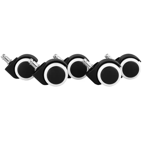 AMSTYLE 5er Set leichtgängige Hartbodenrollen für Bürostuhl 11 mm Stift/Durchmesser 50 mm, Weiße Premium Bürostuhlrollen, Dreh-stuhlrollen für harte Böden