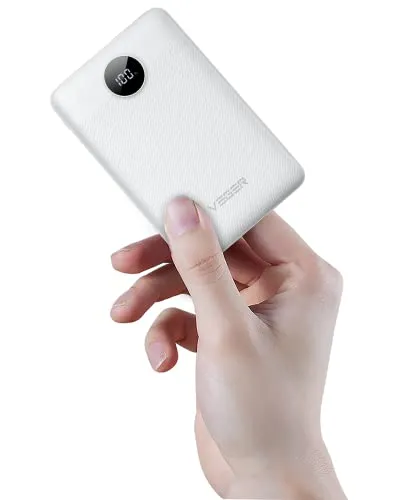 VEGER Power Bank Mini 22.5W, 10000mAh Powerbank Klein Aber Stark, Ultra Slim Leicht Externe Handyakkus USB C Powerbank mit LED-Anzeige, Kompatibel mit iPhone/iPad/Samsung/Huawei/Xiaomi usw(Weiß)