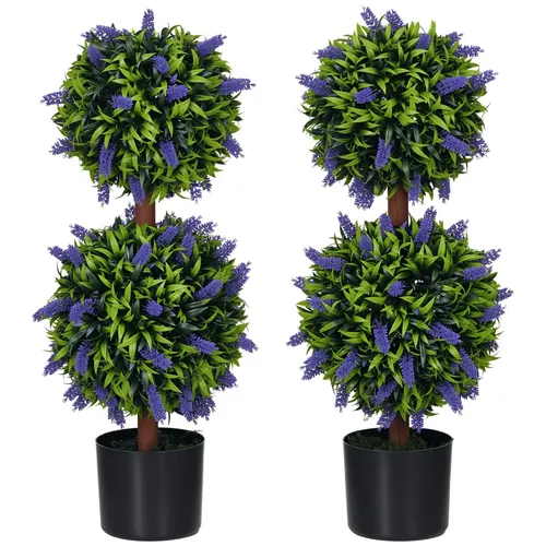 HOMCOM 2er-Set künstliche Lavendelbäume groß 70 cm - Künstliche Pflanzen: UV-beständig und ideal für Innen- und Außenbereiche, pflegeleicht und immer frisch, perfekt für Wohnzimmer, Schlafzimmer oder Garten.